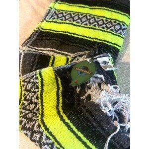 Blanket Falsa Mexicana Neon Yellow Black Striped 72"x48" Yoga Beach Throw NEW